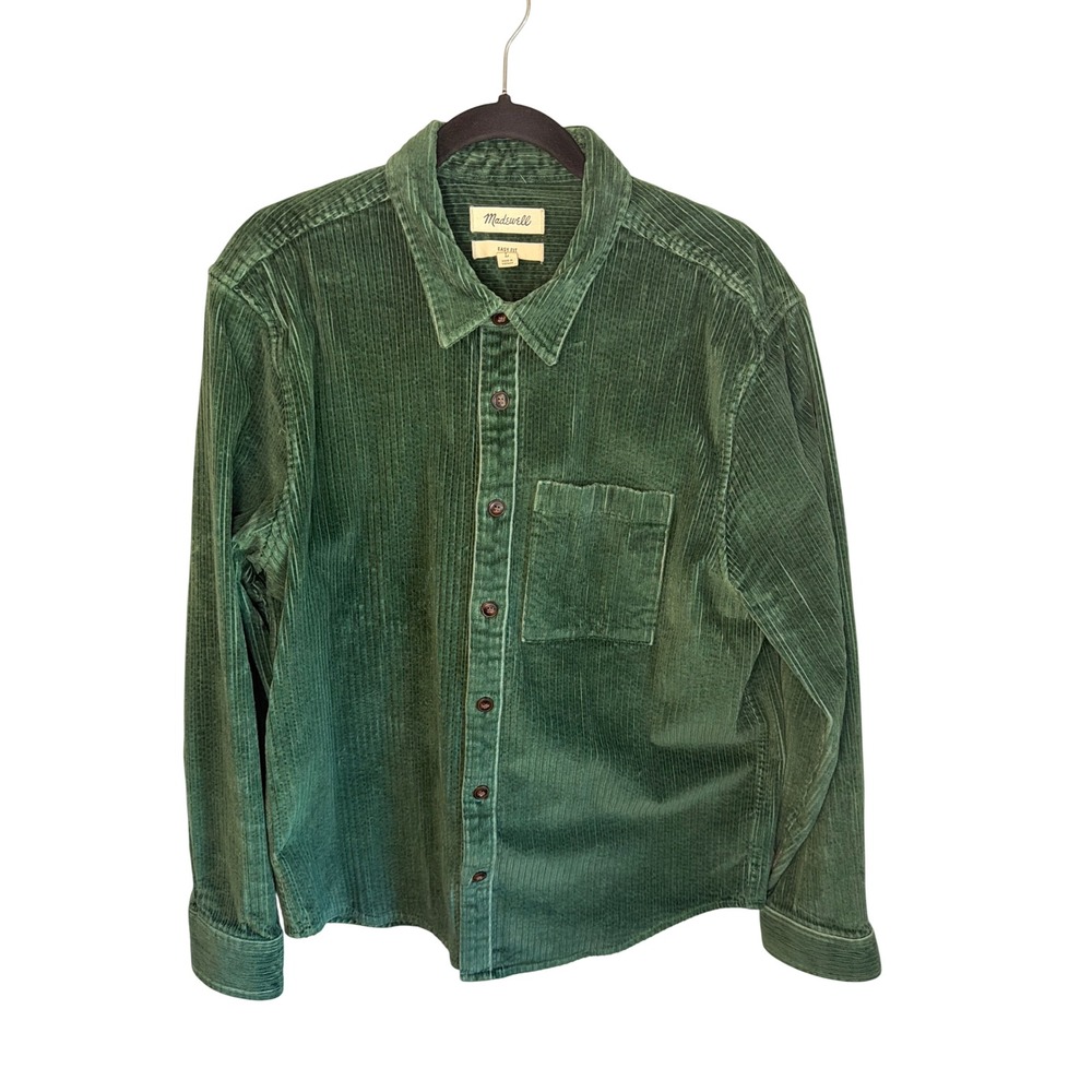 Madewell Mens Easy Fit Wide Wale Corduroy Button Down Shirt Green Large L